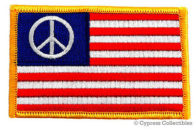 American Flag Iron-on Patch Peace Sign Anti-war Protest Embroidered 1960s Emblem